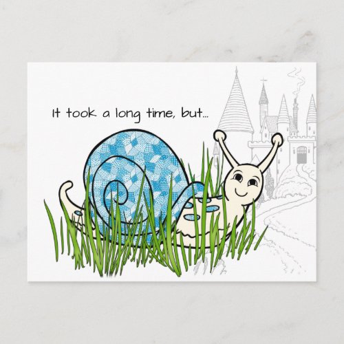 Happy Snail Moves to New Home in Castle Postcard