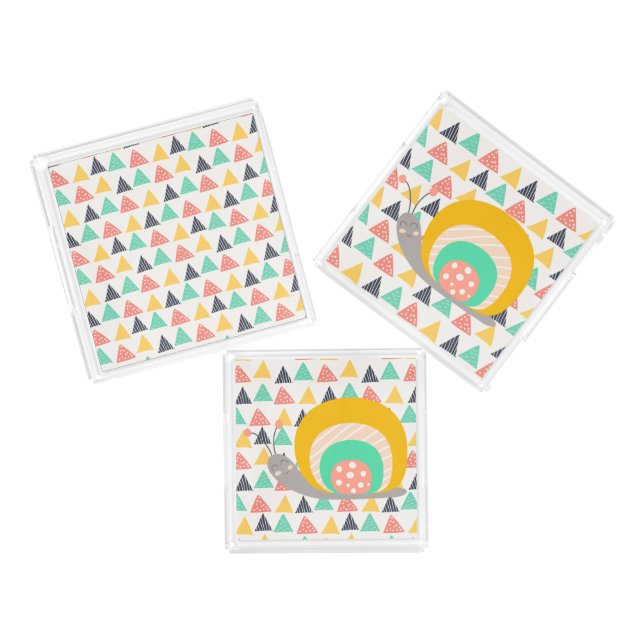 Happy Snail on Triangles Acrylic Tray (Set)