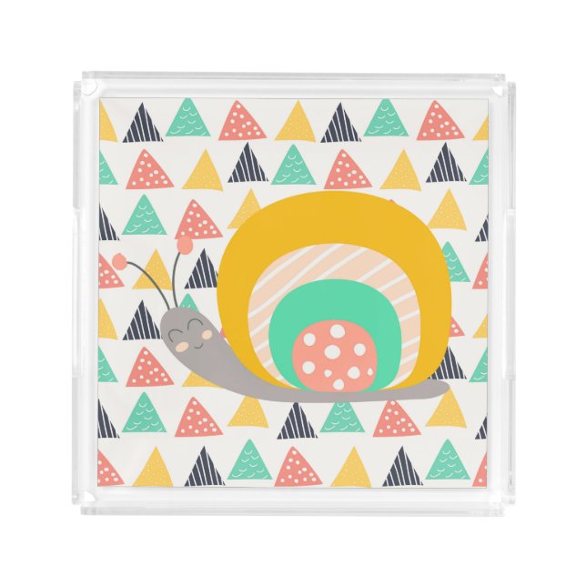 Happy Snail on Triangles Acrylic Tray (Front)