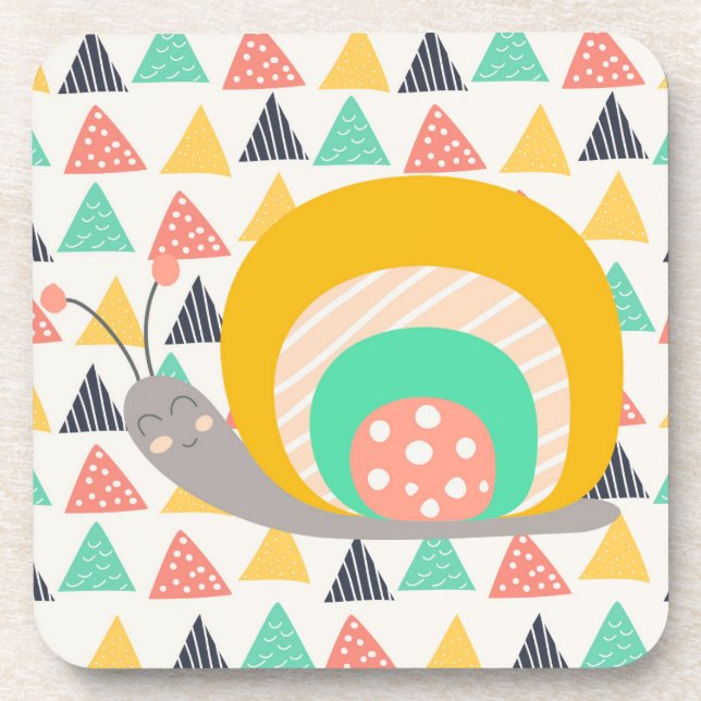 Happy Snail on Triangles Beverage Coaster (Front)