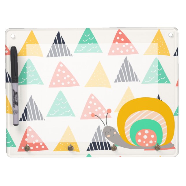 Happy Snail on Triangles Dry Erase Board With Keychain Holder (Front)