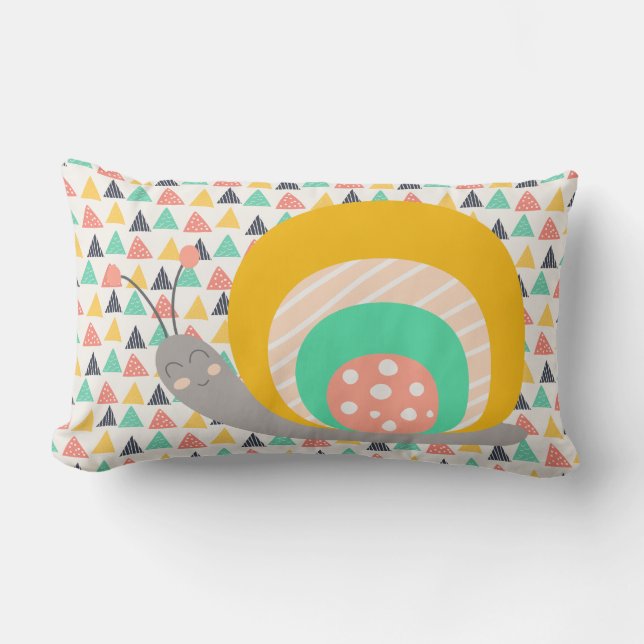 Happy Snail on Triangles Lumbar Pillow (Front)