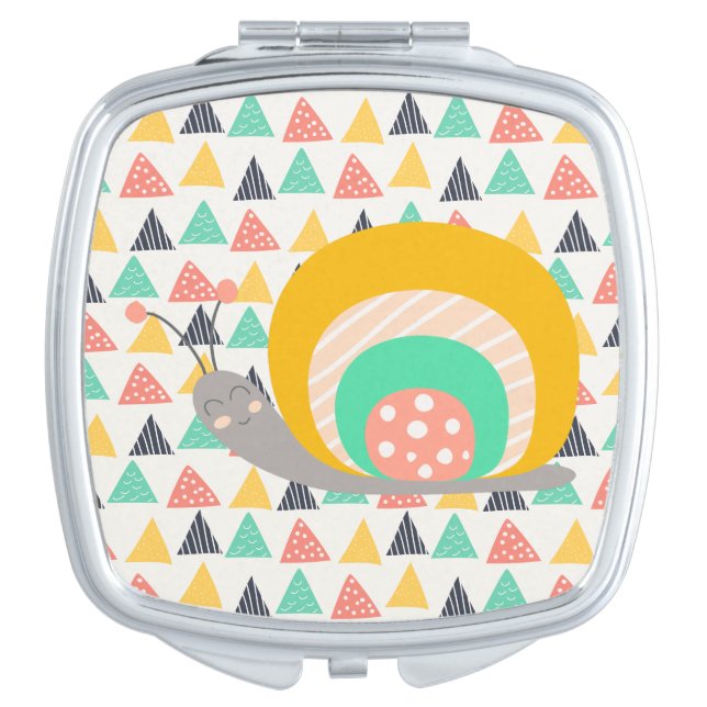 Happy Snail on Triangles Makeup Mirror (Front)