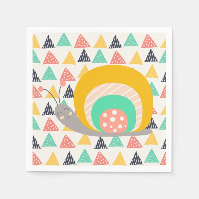 Happy Snail on Triangles Paper Napkins (Front)