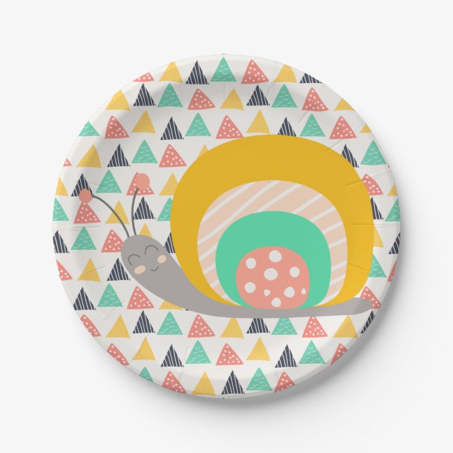 Happy Snail on Triangles Paper Plates (Front)