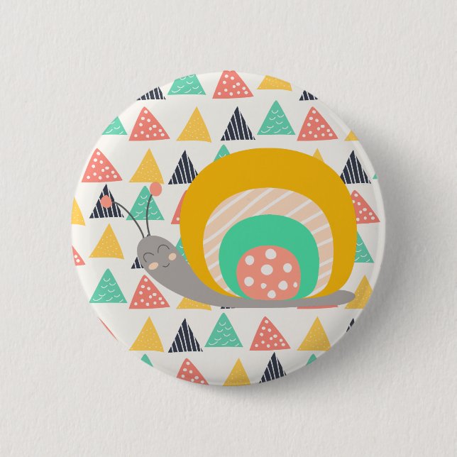 Happy Snail on Triangles Pinback Button (Front)