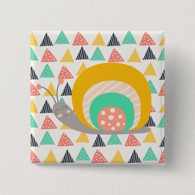 Happy Snail on Triangles Pinback Button (Front)