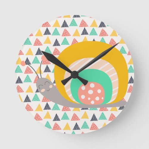 Happy Snail on Triangles Round Clock