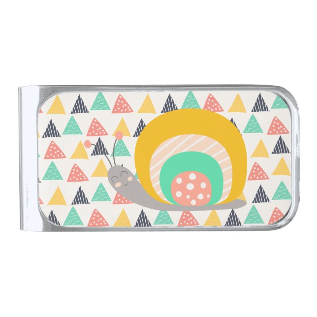 Happy Snail on Triangles Silver Finish Money Clip (Front)