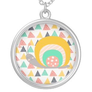 Happy Snail on Triangles Silver Plated Necklace