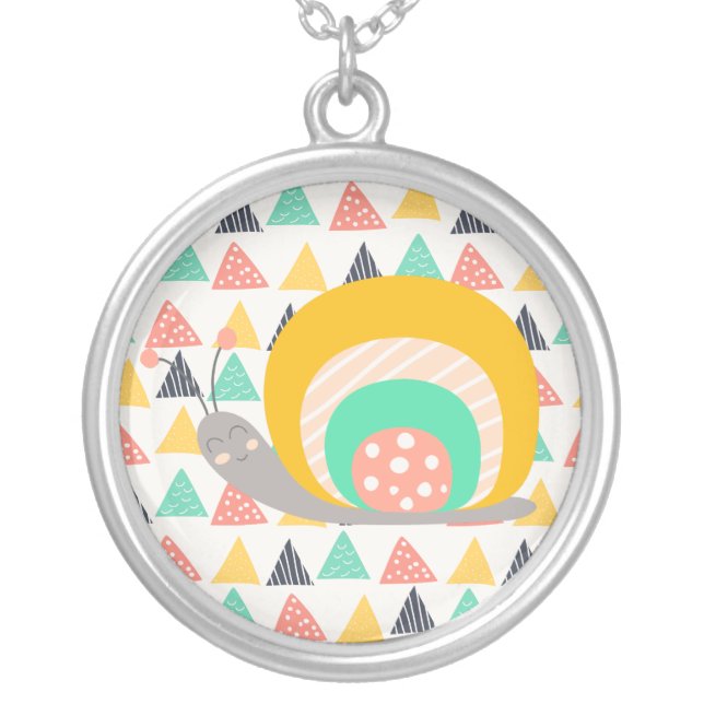 Happy Snail on Triangles Silver Plated Necklace (Front)