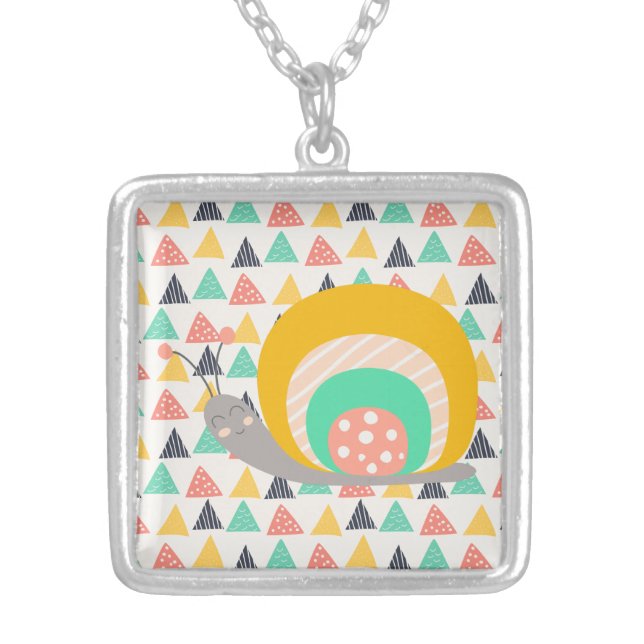 Happy Snail on Triangles Silver Plated Necklace (Front)