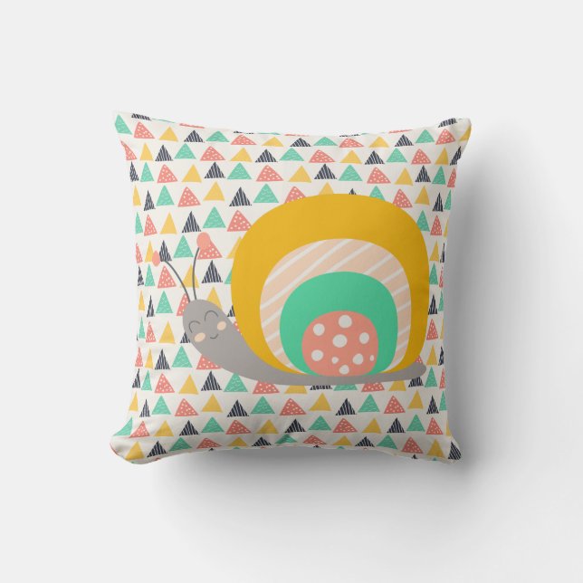 Happy Snail on Triangles Throw Pillow (Front)