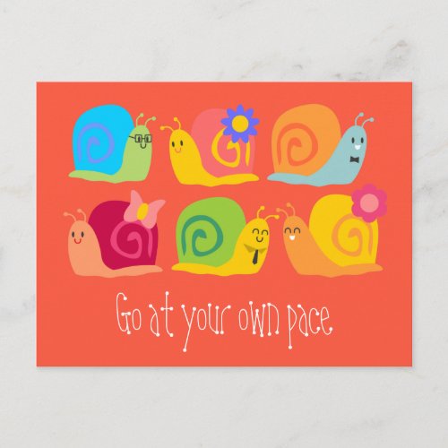 Happy snails cute snails own pace postcard
