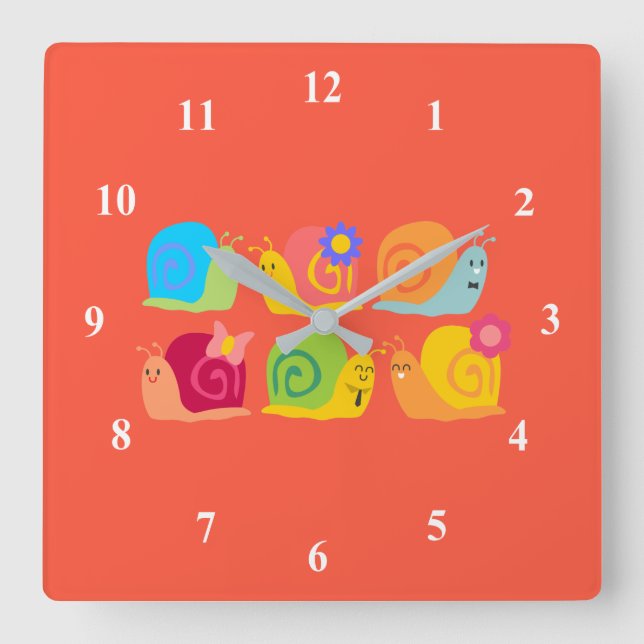 Happy snails cute snails square wall clock (Front)