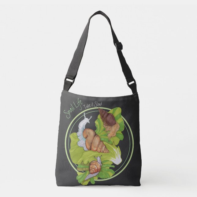 Happy Snails on Leafs 'Snail Life' Crossbody Bag (Front)