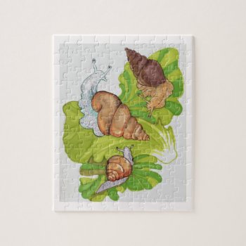 Happy Snails On Lettuce Leaf Art Jigsaw Puzzle by Shadowind_ErinCooper at Zazzle