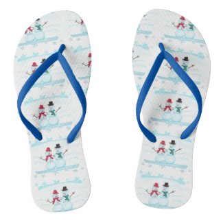 Happy Snow Couple Waving Hi Holiday FlipFlops