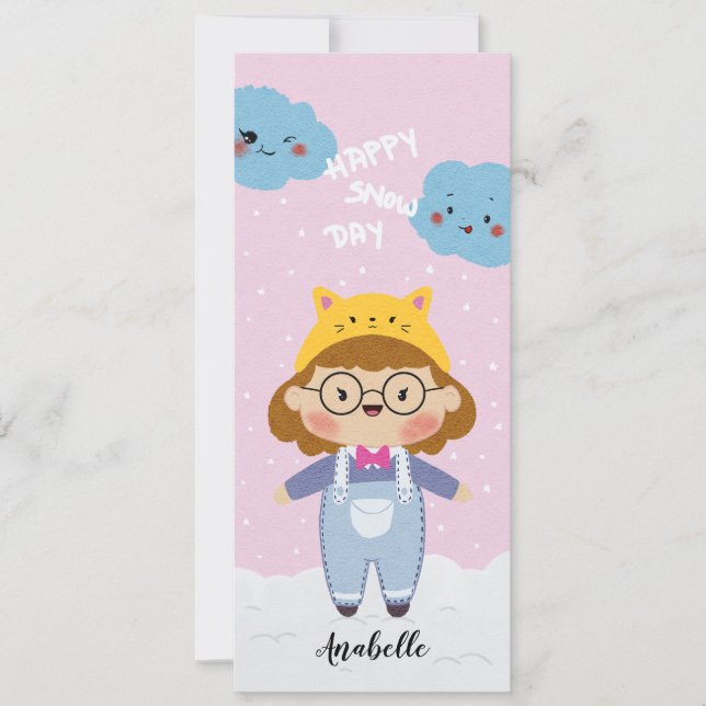 Happy Snow Day Illustration Name Bookmark Holiday Card (Front)