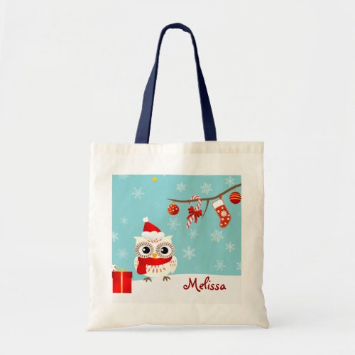 Happy Snow Owl Christmas Tote Bag