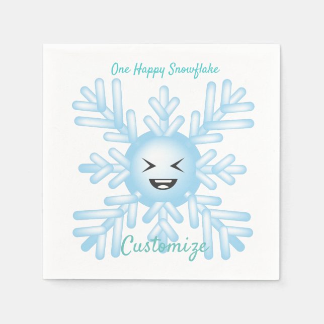 Happy Snowflake Emoticon Thunder_Cove Napkins (Front)