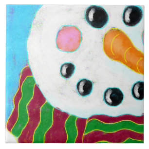 Happy Snowman Abstract Art Ceramic Tile