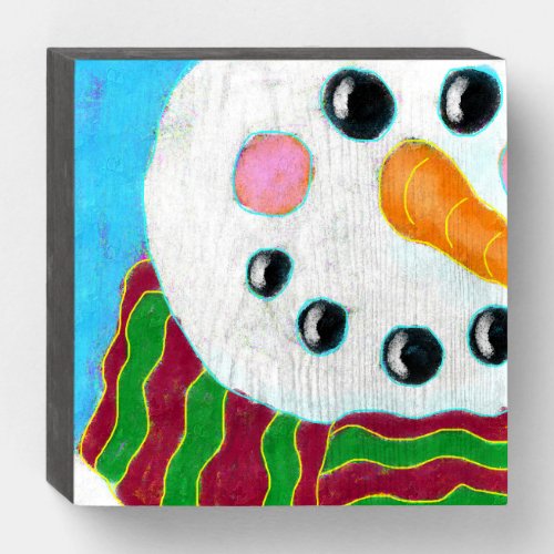 Happy Snowman Abstract Art Wooden Box Sign