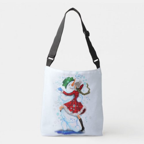 Happy Snowman and Girl Dance Tango Christmas  Crossbody Bag