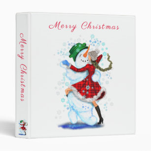 Happy Snowman and Girl Dance Tango Christmas Party 3 Ring Binder