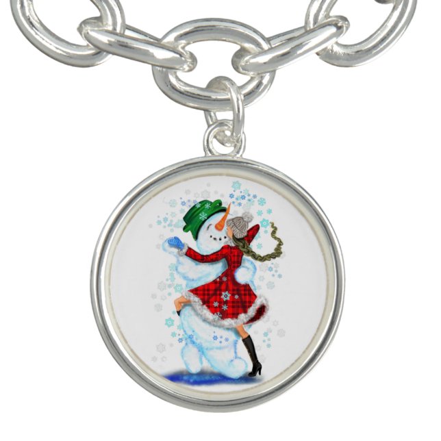 Happy Snowman and Girl Dance Tango Christmas Party Bracelet (Design)