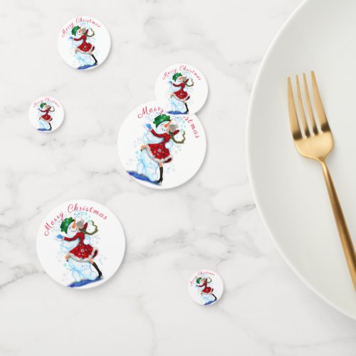 Happy Snowman and Girl Dance Tango Christmas Party Confetti