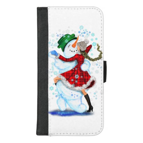 Happy Snowman and Girl Dance Tango Christmas Party iPhone 87 Plus Wallet Case