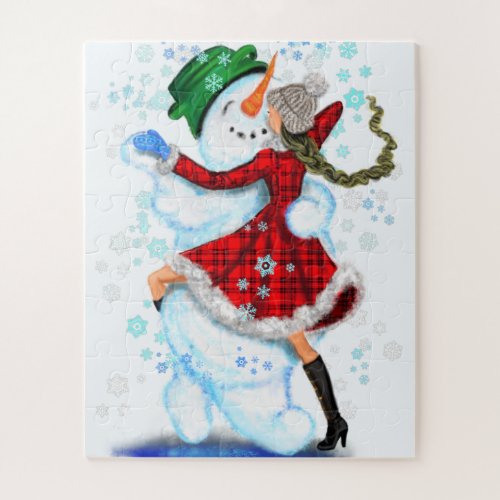 Happy Snowman and Girl Dance Tango Christmas Party Jigsaw Puzzle