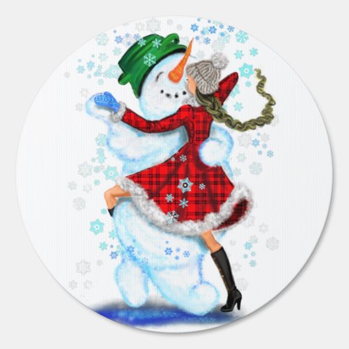 Happy Snowman and Girl Dance Tango Christmas Party Sign