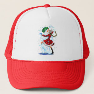 Happy Snowman and Girl Dance Tango Christmas Party Trucker Hat