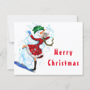 Happy Snowman and Girl Dance Tango Merry Christmas
