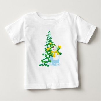 Happy Snowman Cartoon Baby T-shirt by ChristmaSpirit at Zazzle
