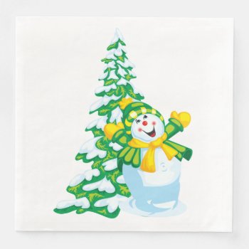 Happy Snowman Cartoon Paper Dinner Napkins by ChristmaSpirit at Zazzle