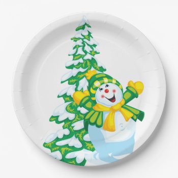 Happy Snowman Cartoon Paper Plates by ChristmaSpirit at Zazzle