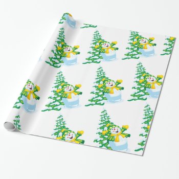 Happy Snowman Cartoon Wrapping Paper by ChristmaSpirit at Zazzle