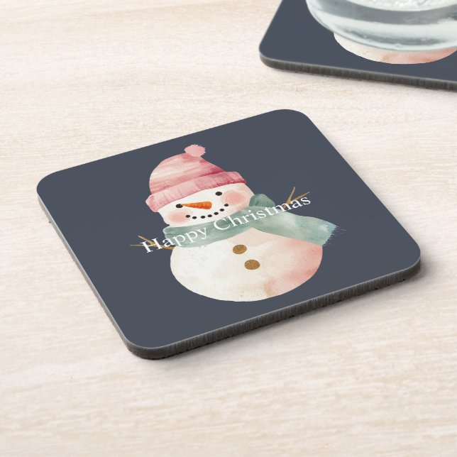 Happy Snowman Christmas Beverage Coaster (Left Side)