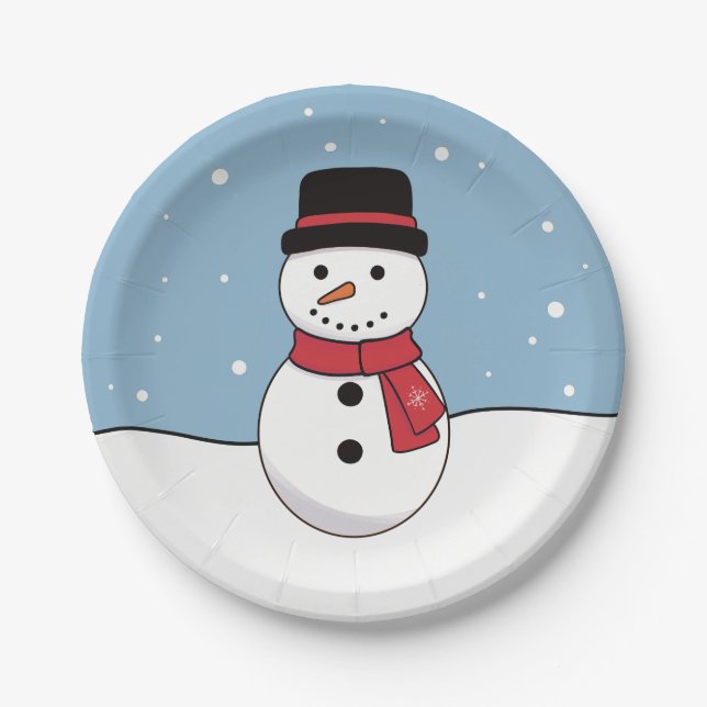Happy Snowman Christmas Holiday Paper Plates (Front)