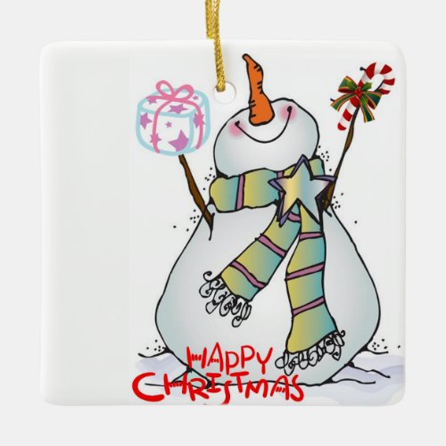 HAPPY SNOWMAN CHRISTMAS ORNAMENT