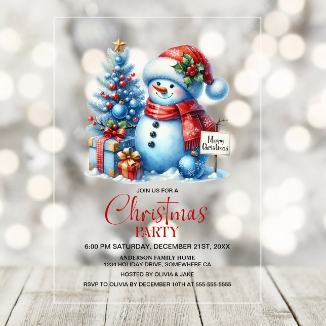Happy Snowman Christmas Party Acrylic Invitations (Creator Uploaded)
