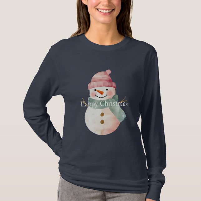 Happy Snowman Christmas T-Shirt (Front)