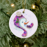 Happy Snowman Christmas Tree Ornament<br><div class="desc">Christmas Ornaments with Happy Snowman In Purple Pink Beanie Winter Hat Fun Christmas Painting Collection - Choose / Add Your Unique Text / Name / Color - Make Your Special Christmas Ornament Gift - Resize and move or remove / add elements - image / text with customization tool. Painting and...</div>
