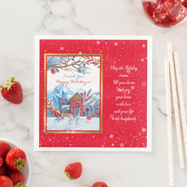 Happy Snowman Customize Paper Dinner Napkins (Insitu)