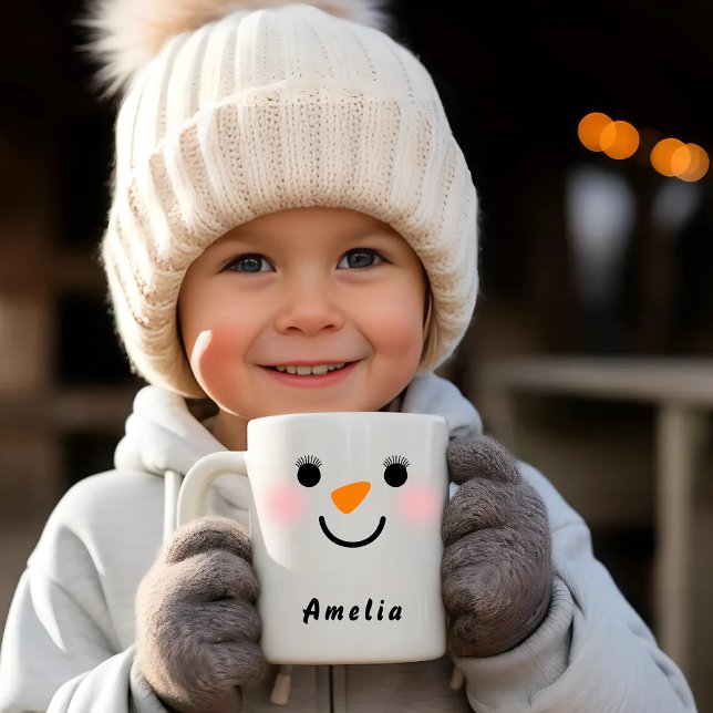 Happy Snowman Face Custom Name Holiday Coffee Mug (Creator Uploaded)