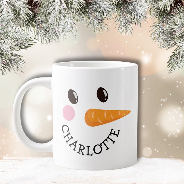 Happy Snowman Face Custom Name Holiday Gift Jumbo Giant Coffee Mug (Happy Snowman Face Custom Name Holiday Gift Jumbo Giant Coffee Mug)
