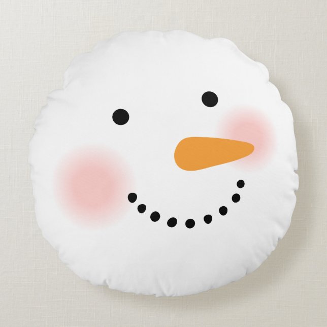 Happy Snowman Face Holiday Round Pillow (Front)